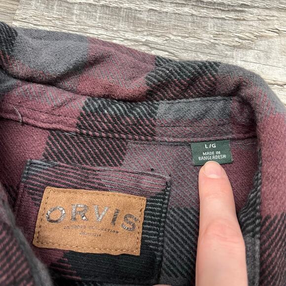 Orvis Red Black Check Mens L Flap Pocket Heavyweight Flannel Shirt Work Shacket - Picture 4 of 9